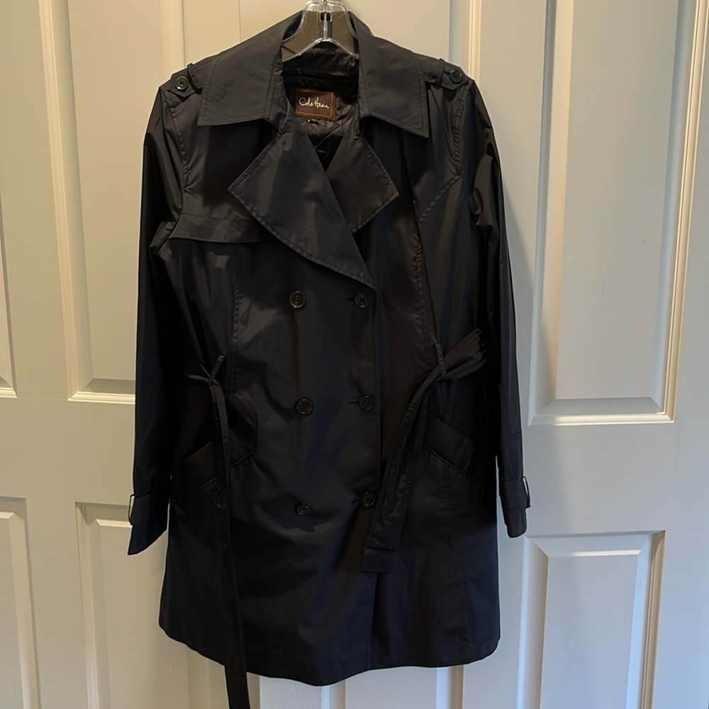 Women’s Cole Haan mid weight trench coat-black-XL